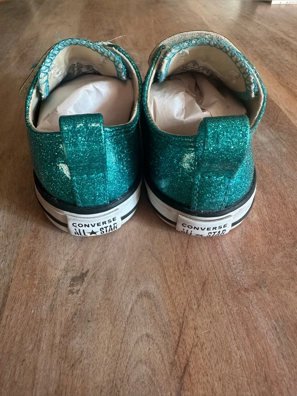 Converse Chuck Taylor All Star Toddler Girls Teal Glitter Double Strap Sneakers